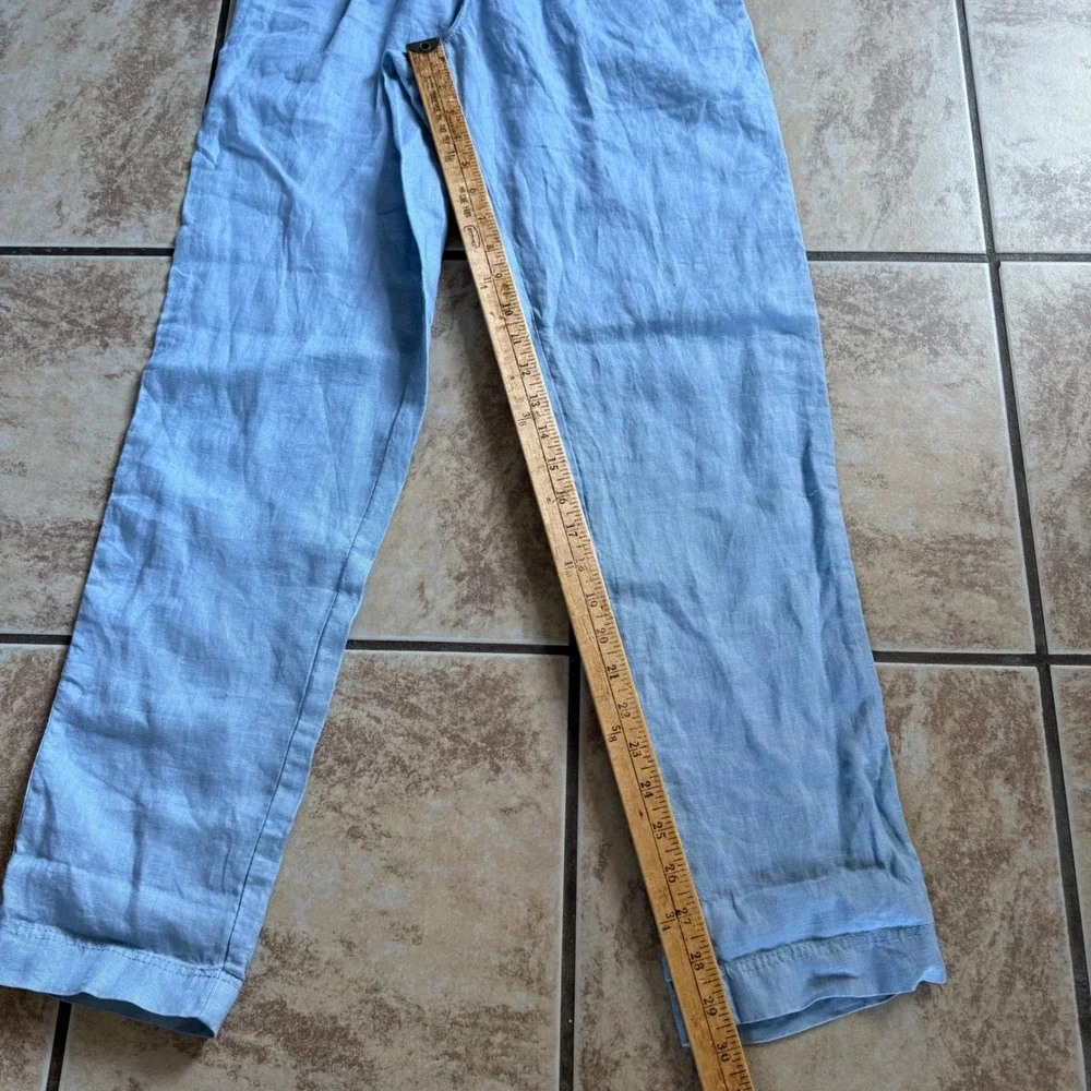 H&M 100% Linen Pants Womens XS Blue Drawstring Elastic‎ Waist Casual Lightweight